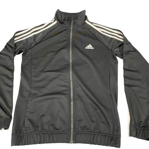 adidas Track Jacket Womens Medium Black Polyester Logo Long Sleeve Full Zipper - Picture 11 of 16